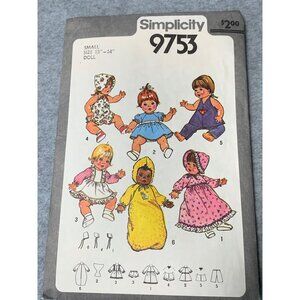 Vintage 1980 Simplicity 9753 Sewing Pattern 13"-14" Dolls Clothes Accessories Un